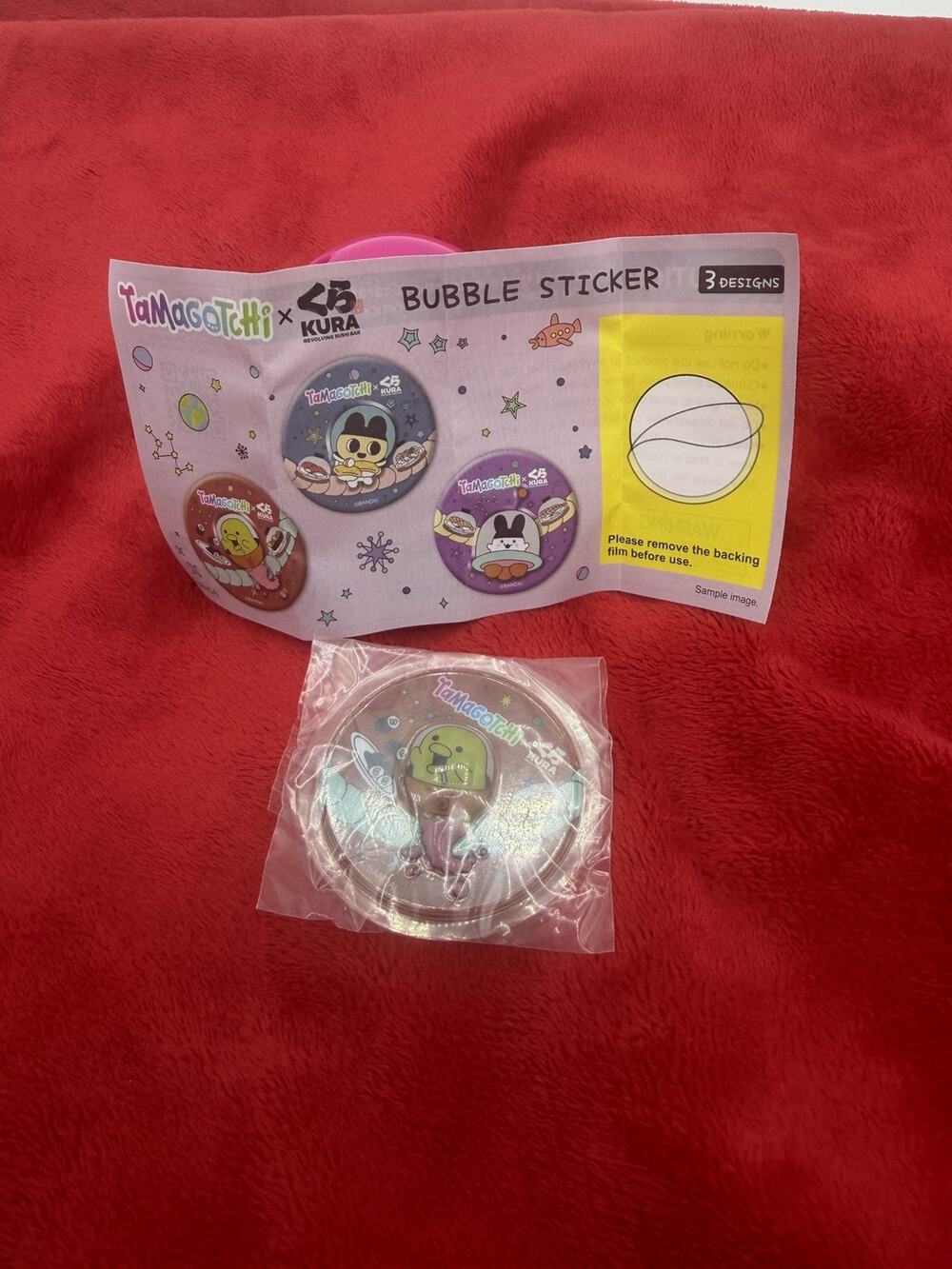 Tamagotchi x Kura Sushi Bikkura Pon Mimitchi Bubble Sticker Exclusive NEW Red